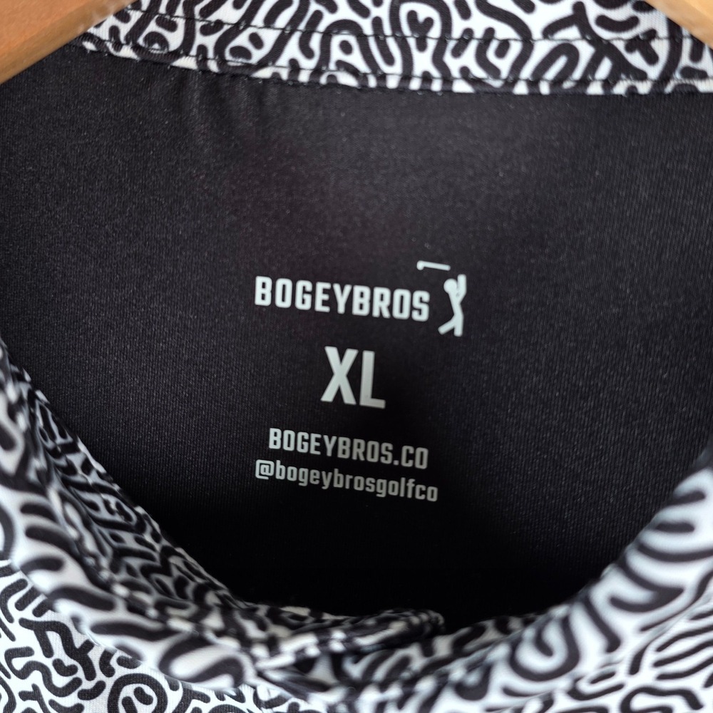 Bogey Bros Mens Golf Polo Shirt XL Black White Maze Print Short Sleeve Button Up - Picture 4 of 8